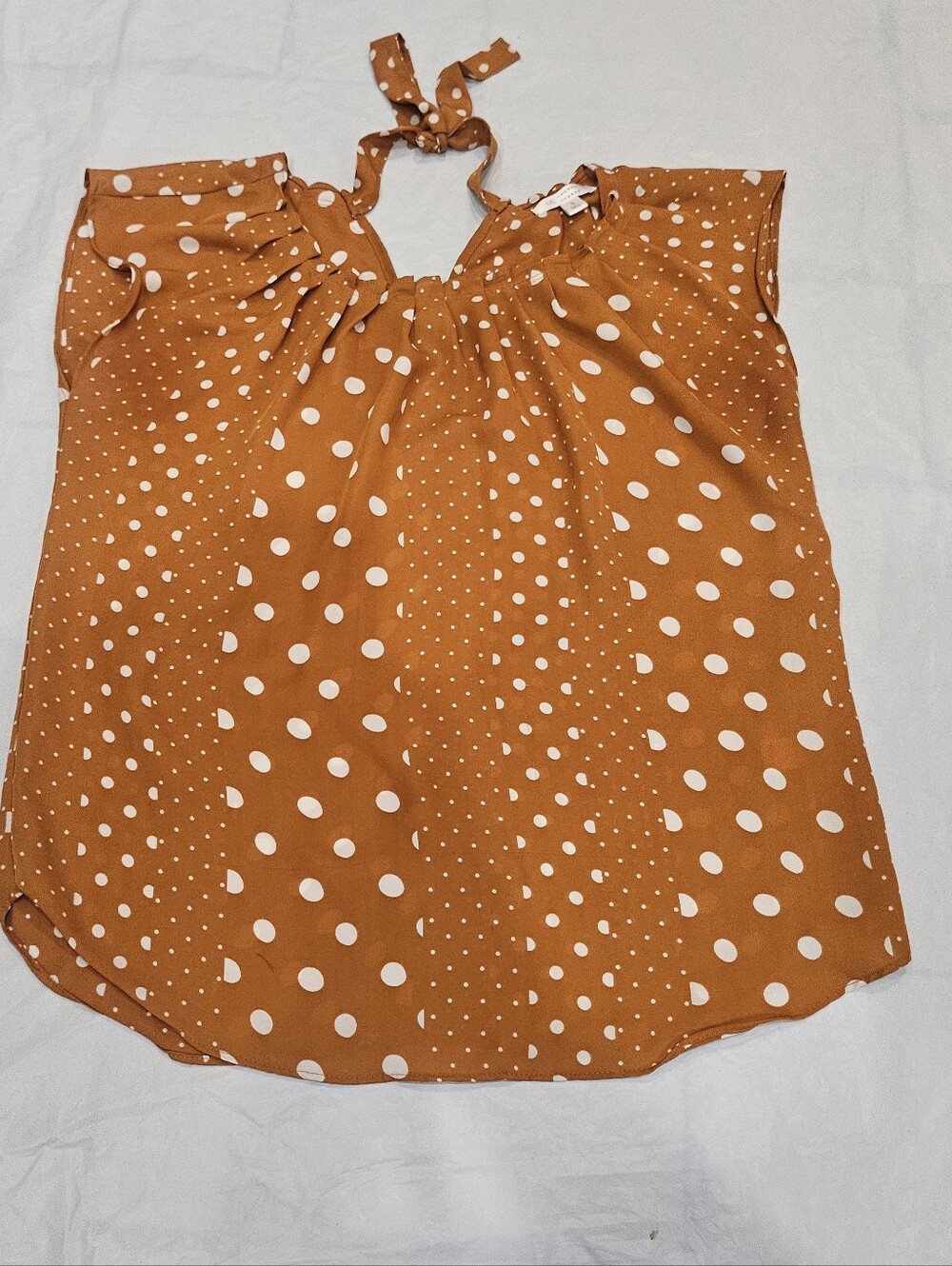 Lauren Conrad Polka Dot Tie-Neck Women's Top - Rust. Sz S